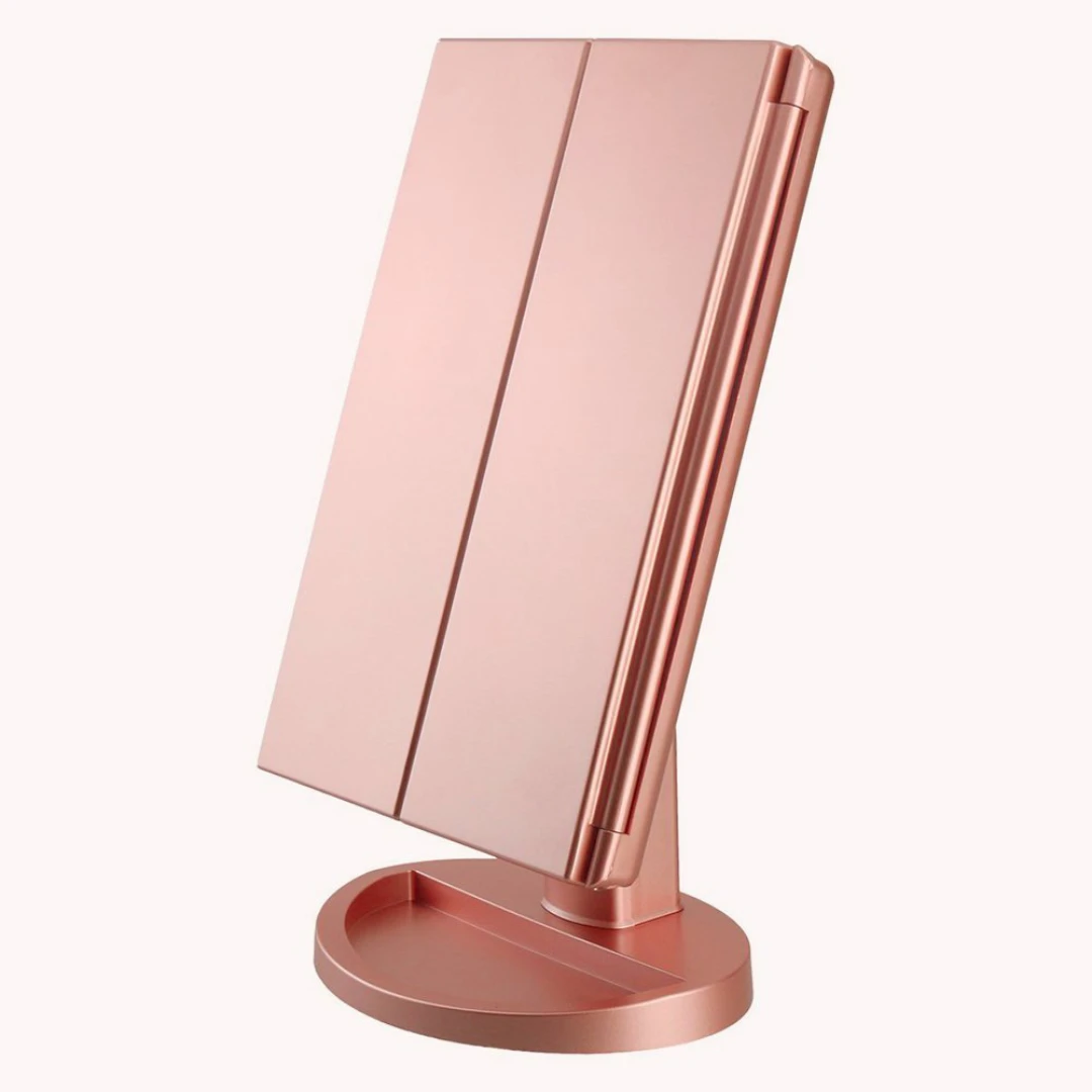 

Amazon Top Seller 2019 Vanity Led Lighted Travel Makeup Mirror Desktop Trifold Magnified Make Up Mirror With Lights