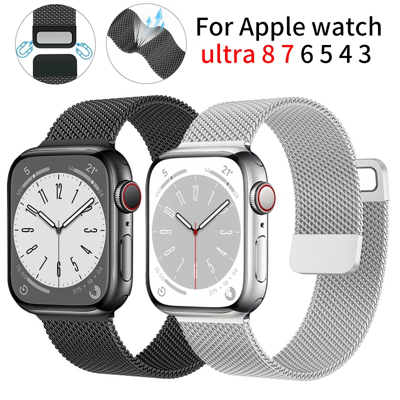 

Strap For Apple watch ultra Band 7 49 45mm 40mm 38mm 42mm 41 44 mm Accessorie Magnetic Loop Metal for iWatch serie 7 4 5 6 se 3