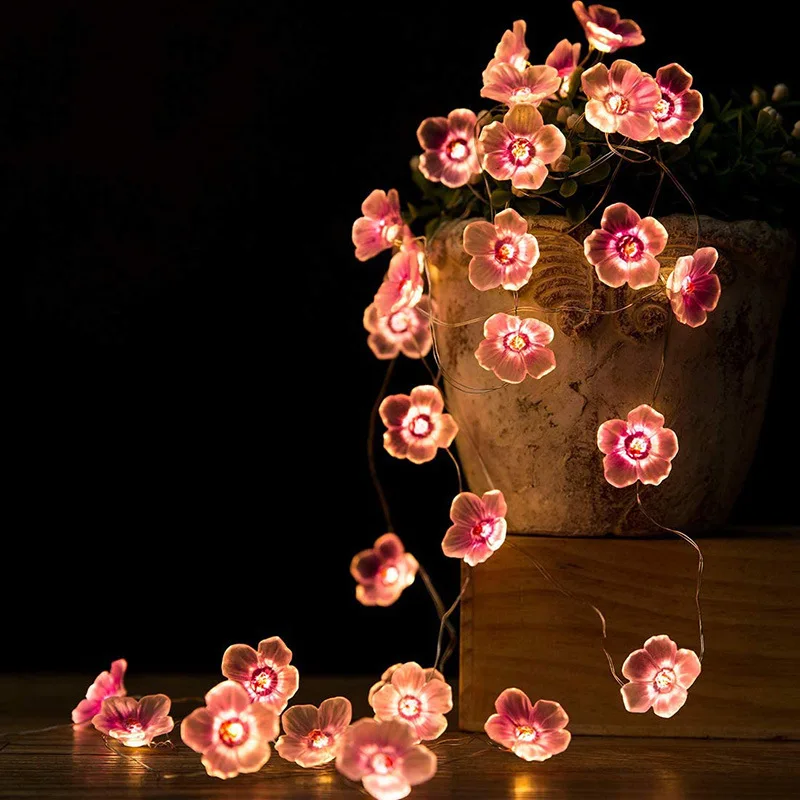 

LED AA Battery Plum Lamp String Night Light 3M Peach Flower Fairy Lamp String Home Garland Bedroom Wedding Decor Lighting