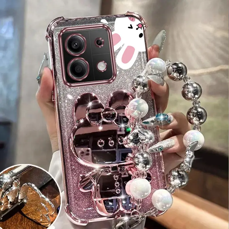 Redmi Note 13 подушка безопасности с блестящим зеркалом и кроликом чехол-держатель для