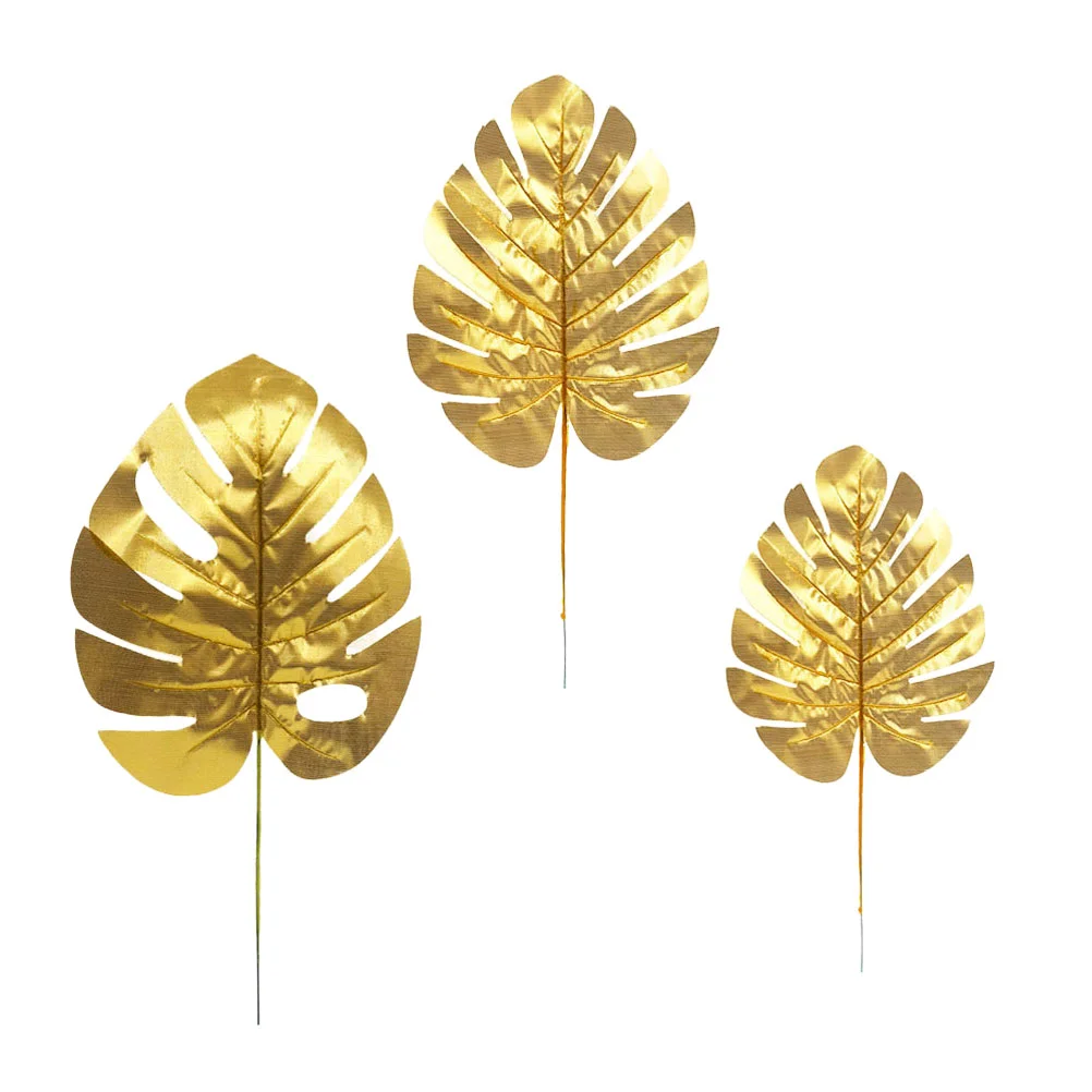 

Leaves Leaf Artificial Palm Tropical Golden Party Monstera Wall Decoration Fake Hawaiian Decorations Luau Turtle Decor Metal