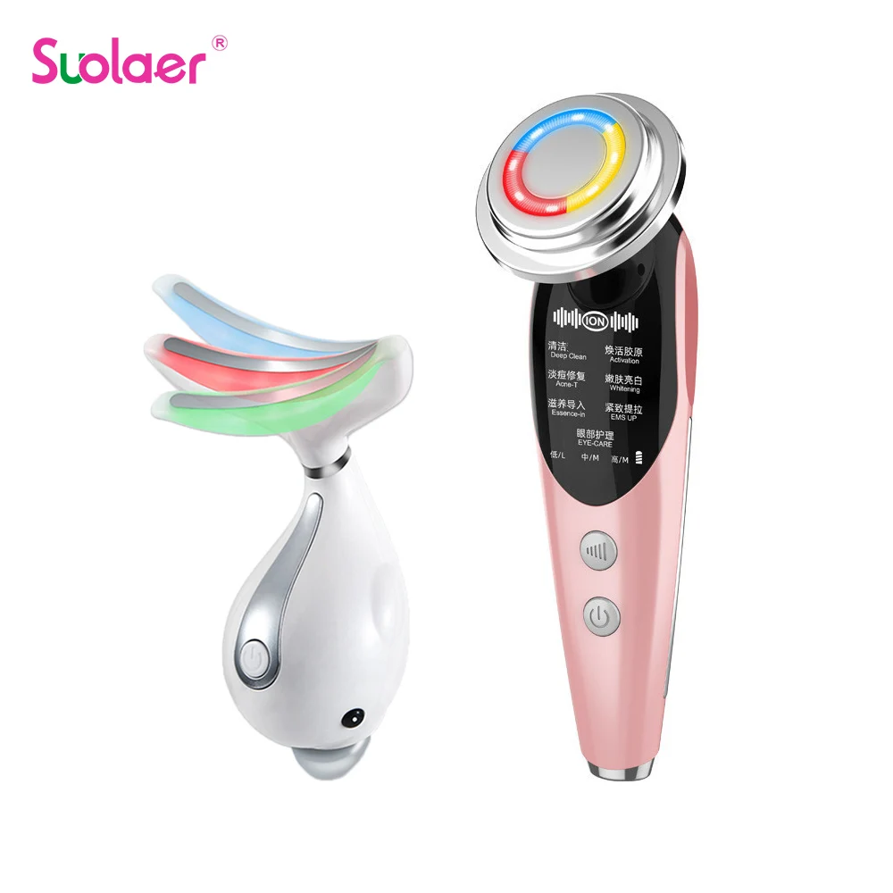 

7в1 RF микропоток EMS мезотерапия Электрический массажер для лица подъемное устройство 3 цвета светодиодный Фотон терапия лифтинг удаление мо...