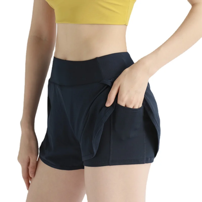 Women's High Waist Stretch Athletic Workout Active Fitness Volleyball Shorts 2 in 1 Running Double Layer Sports Shorts