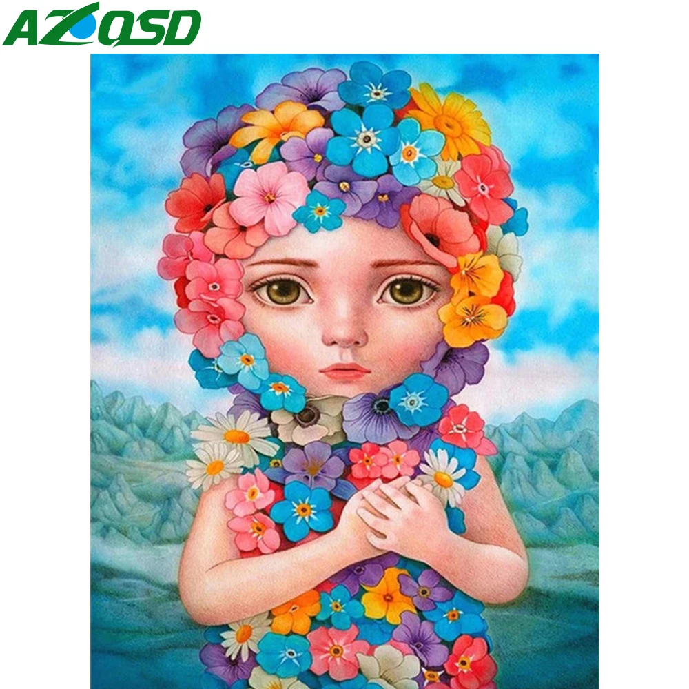 

AZQSD DIY Coloring Picture By Numbers Girl Flower Canvas Handpainted Painting By Numbers Portrait Frameless Wall Decor Gift