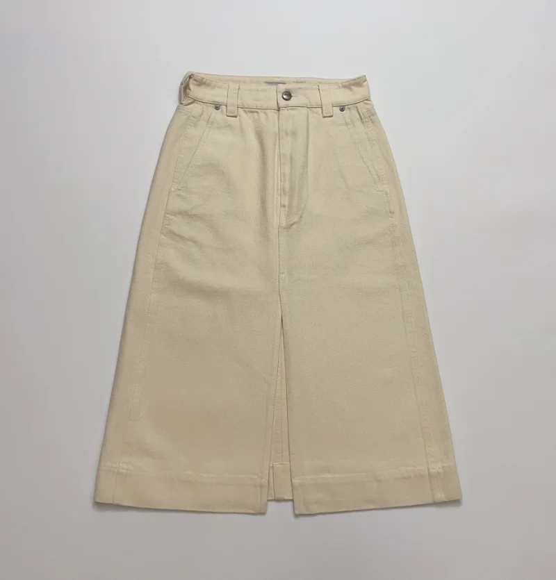 

2023 Spring Mid-length Front Slit A-line Cotton Denim Skirt for Women