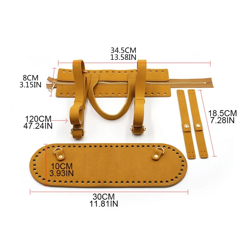 4Pcs/Set DIY Crochet Handbag Accessories Faux Leather Zipper Bag Shoulder Strap