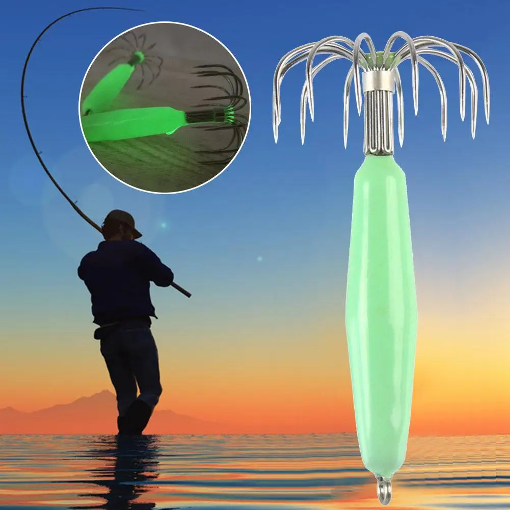 

New Luminous Squid Hooks 12-35g Fishing Tool Umbrella-shaped 12 Hooks Design Squid Jigs Bait For Freshwater Seawater