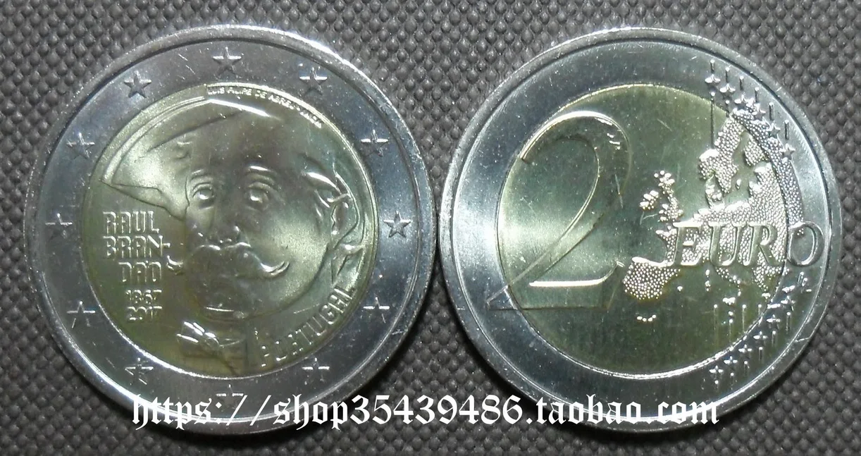 

Португальский писатель Рауль брэндо 150 годовщины 2017 года, 2 евро, двухцветные памятные монеты оригинал