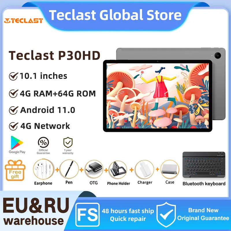 

Teclast P30HD Tablet 4GB RAM 64GB ROM Android 11 10.1" 1920x1200 UNISOC SC9863A Octa Core 4G Network Wifi Type-C Fast Charging