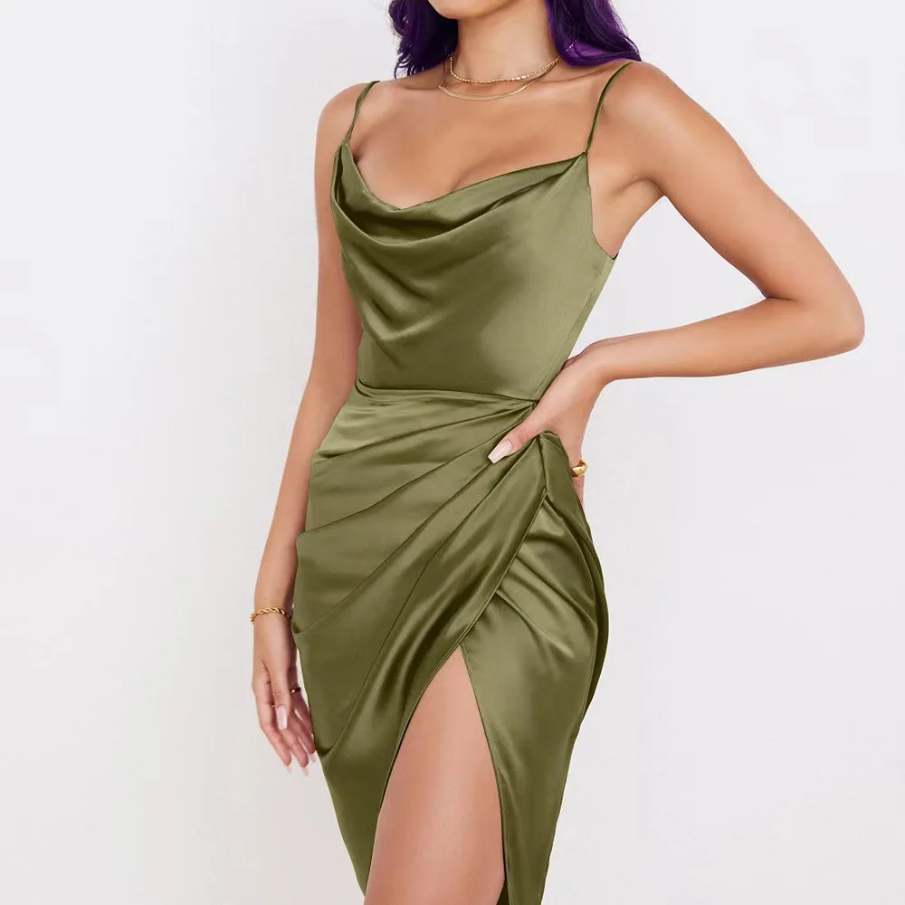 

Velvet Swing Collar Sleeveless Slip Sexy Slit Maxi Dress 2022 New Fashion Evening Party Women Elegant Streetwear
