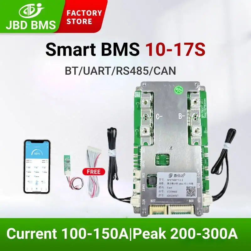 JBD BMS Smart LiFePo4 100A 150A 10S 11S 12S 13S 14S 15S 16S 17S BT NTC UART RS485 CANBUS 36 в 48 в Li-Ion Bms балансировочная печатная плата