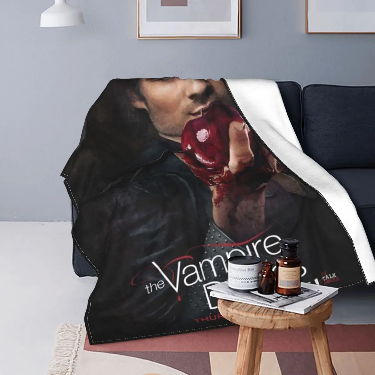 

Damon Salvatore The Vampire Diaries Blankets Fleece Horror Multi-function Warm Throw Blankets for Bed Travel Bedding Throws