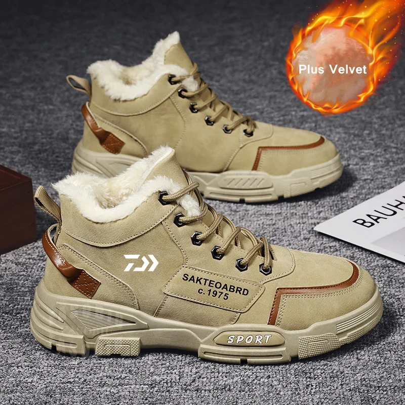 

Мужские зимние кроссовки для рыбалки, Нескользящие Бархатные Теплые повседневные уличные кроссовки, водонепроницаемые Легкие мужские пох...