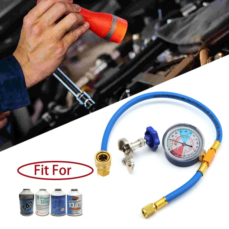 

R134a Hose Refrigerant Valve Bullet Piercing U-type Bullet Piercing Tap Valve Kit Hose Refrigerant Tap with Gauge