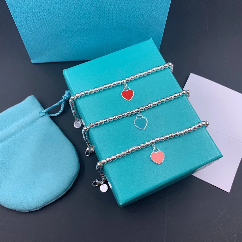 

S925 Sterling Silver Classic Heart Shaped Bead Bracelet Women Fashion Popular Simple Trend Exquisite Luxury Brand Jewelry Gift