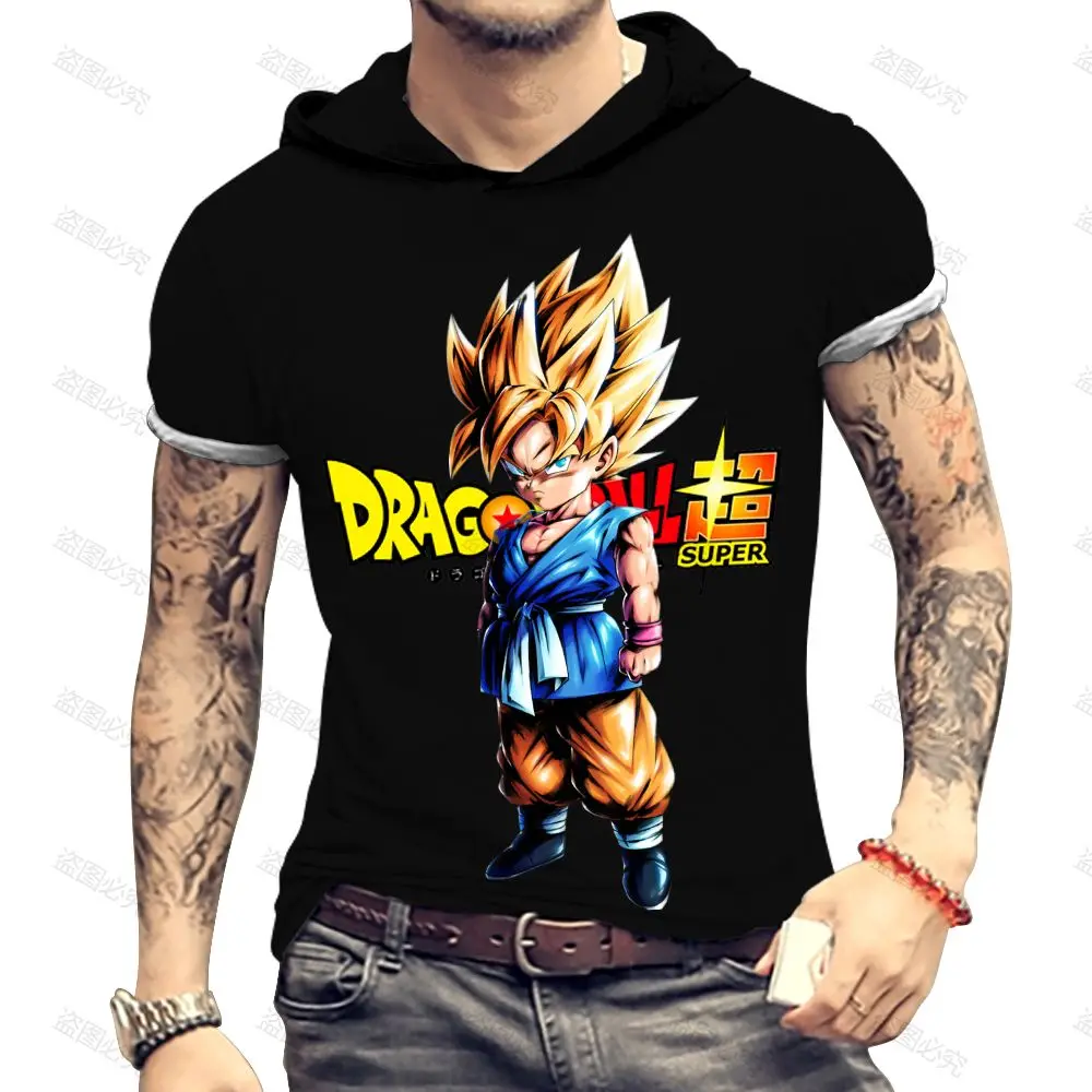 Футболка мужская с капюшоном уличный топ коротким рукавом принтом Драконий