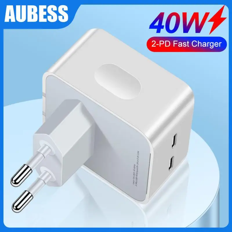 

Eu Uk Power Adapter Pd40w Fast Charger For Travel Dual Type-c Charging Head Type C Port Phone Accessories Fast Charge