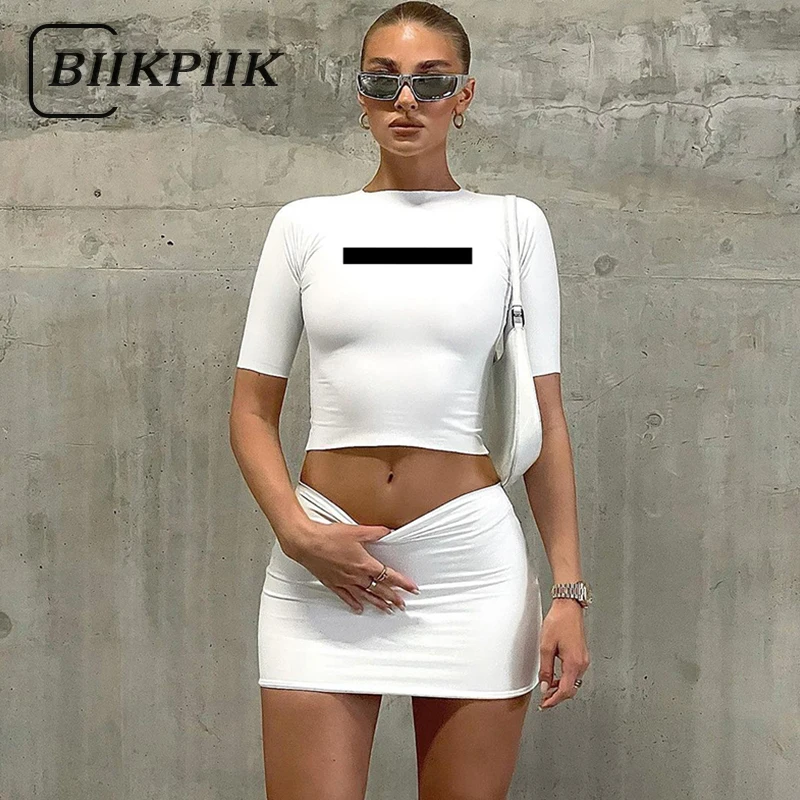 

BIIKPIIK 2022 классические комплекты из двух предметов Летняя женская повседневная одежда для отдыха тонкая футболка с коротким рукавом + юбка по...