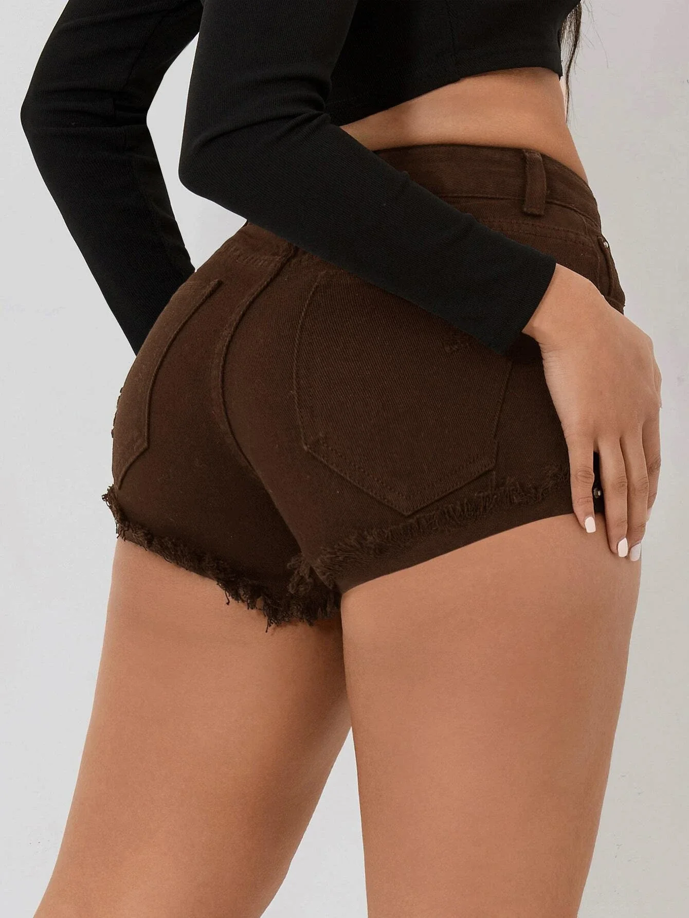 

tops PETITE High Waist Raw Hem Denim Shorts