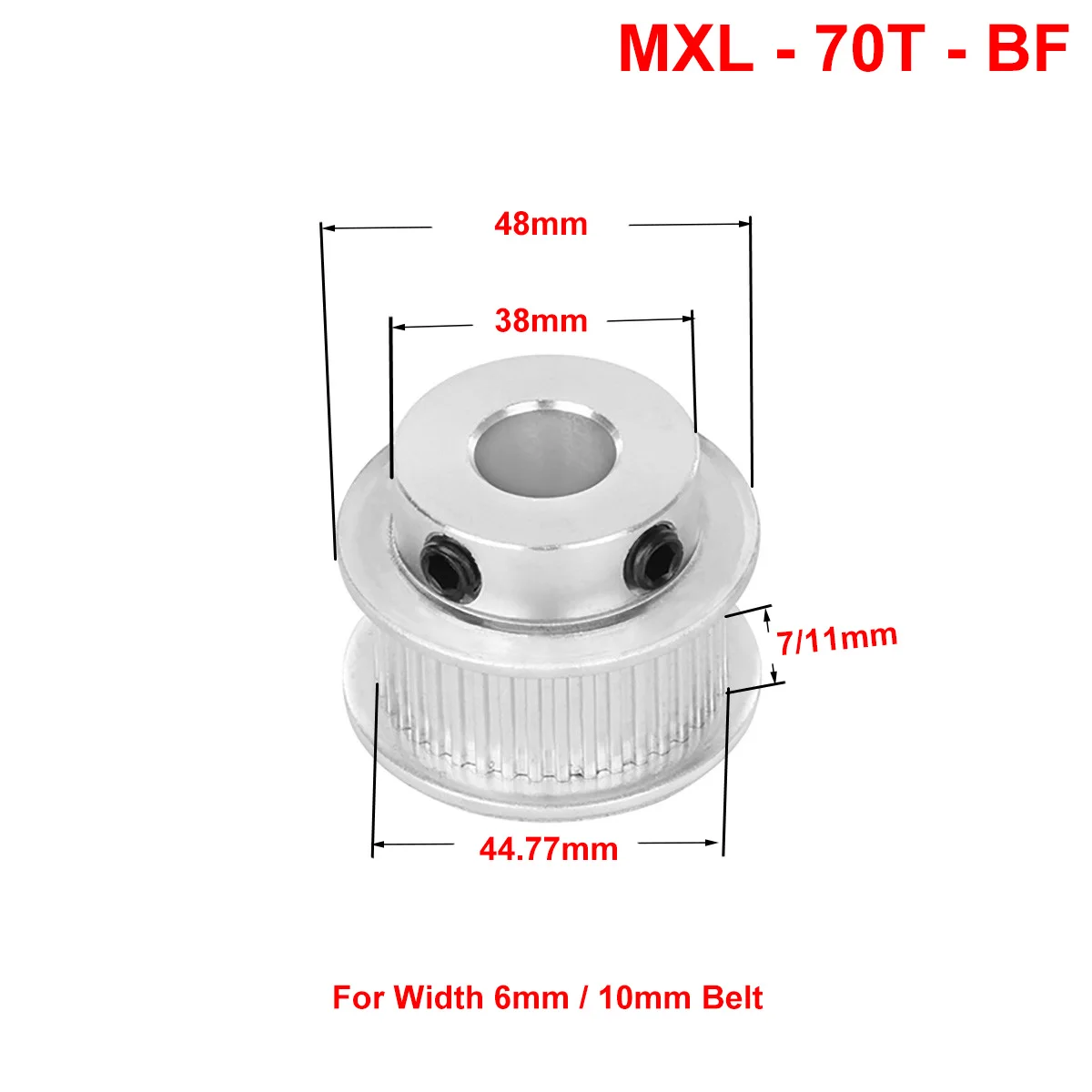 

1Pcs BF Type MXL 70 Tooth Aluminum Timing Pulley Bore 5~12mm Keyway Synchronous Pulley Wheel For Width 6 10mm MXL Timing Belt