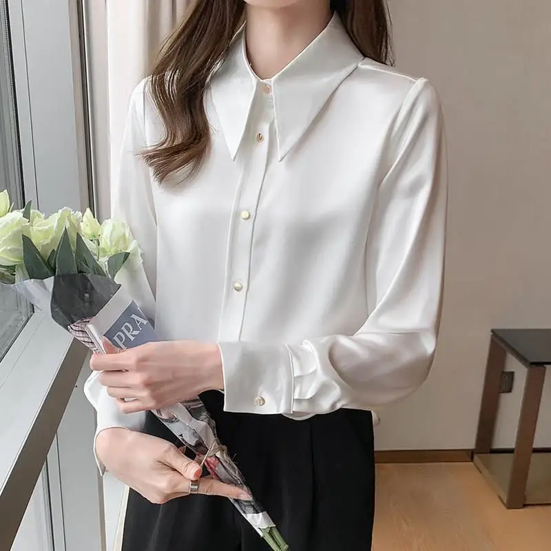 Simple Long Sleeve Office Ladies Chiffon Shirt Tops Mujer Blouse Women Single-breasted White Shirt Women Top Blusa Feminina