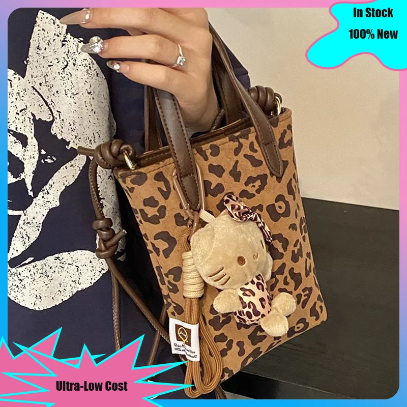 Miniso Hello Kitty Женская сумка через плечо плюшевая Подвеска Ретро Леопардовый принт