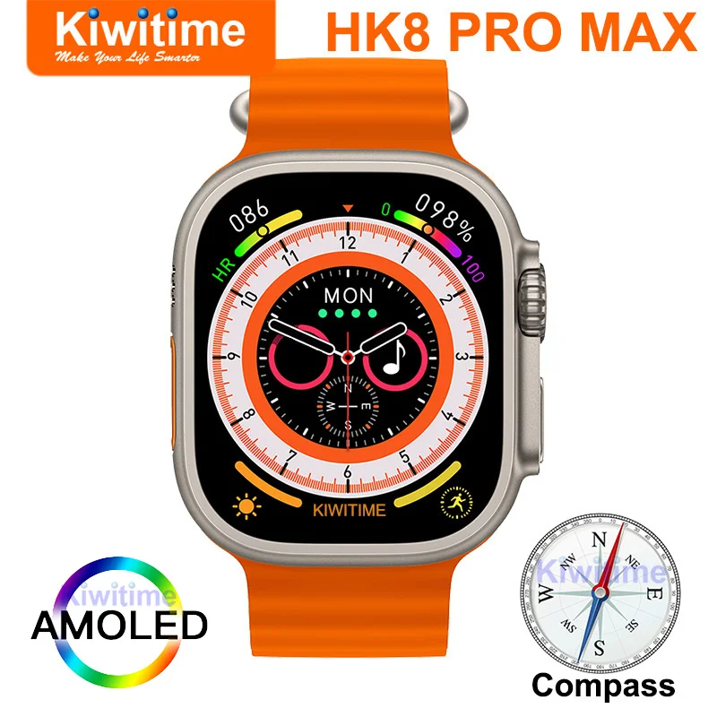 

2023 Смарт-часы KIWITIME HK8 Pro Max Series 8 Ultra 2,12 дюйма AMOLED с разделенным экраном и компасом