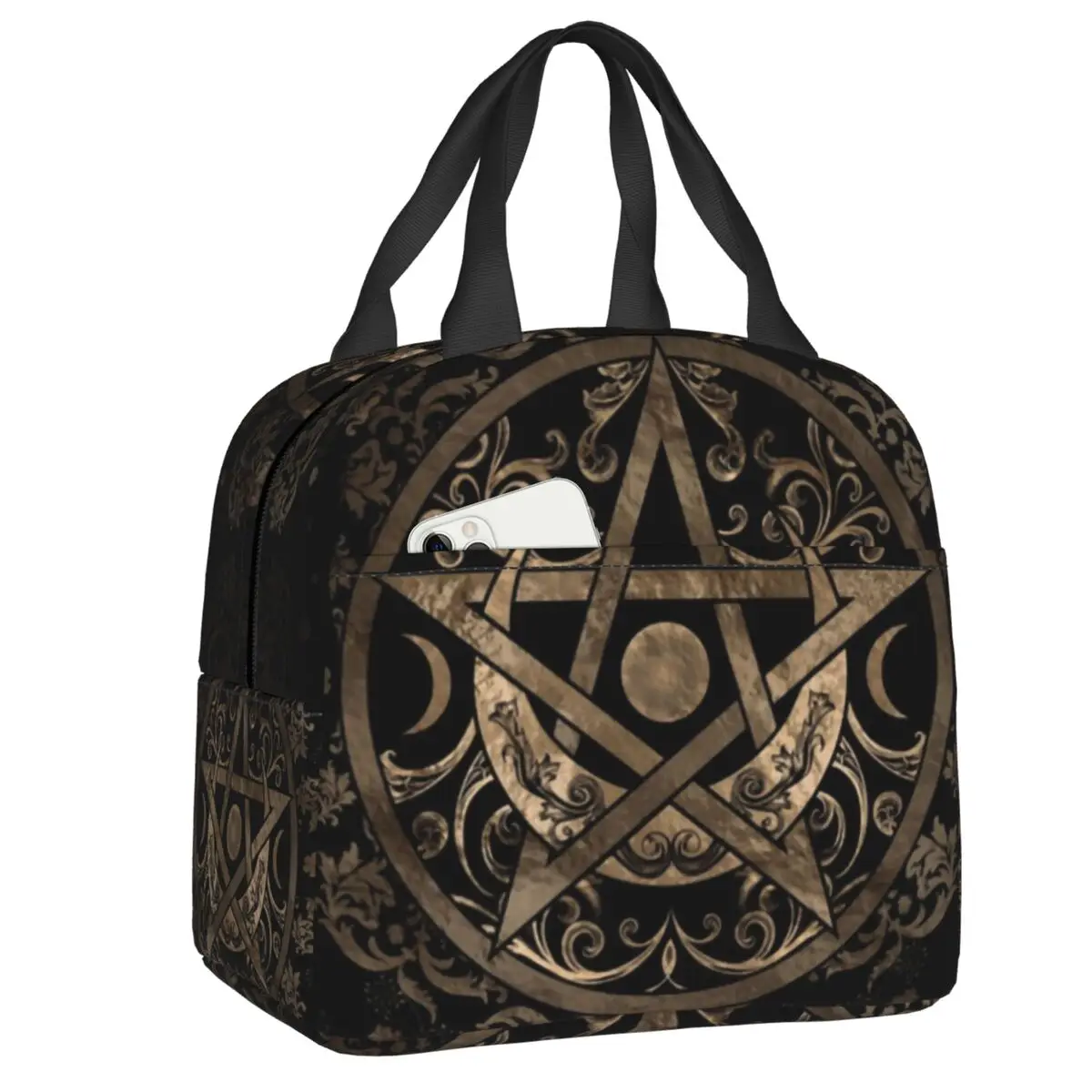 

Pagan Wiccan Pentagram Thermal Insulated Lunch Bags Women Triple Moon Goddess Resuable Lunch ContainerMultifunction Food Box