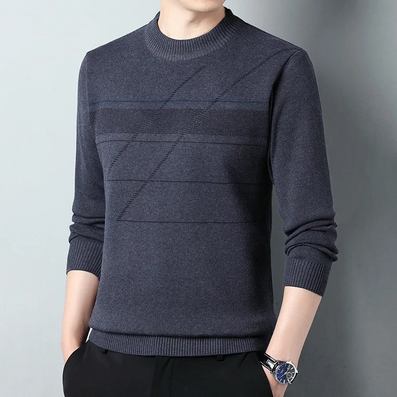 Мужской вязаный пуловер с круглым вырезом Черный Повседневный джемпер для осени
