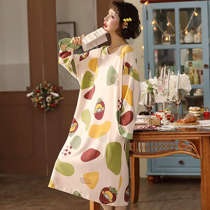 Spring Autumn New Women's Nightdress Loose Long Sleeve Nightdress Home Service Sexy Sleepwear Women Night Gown Sleep Tops