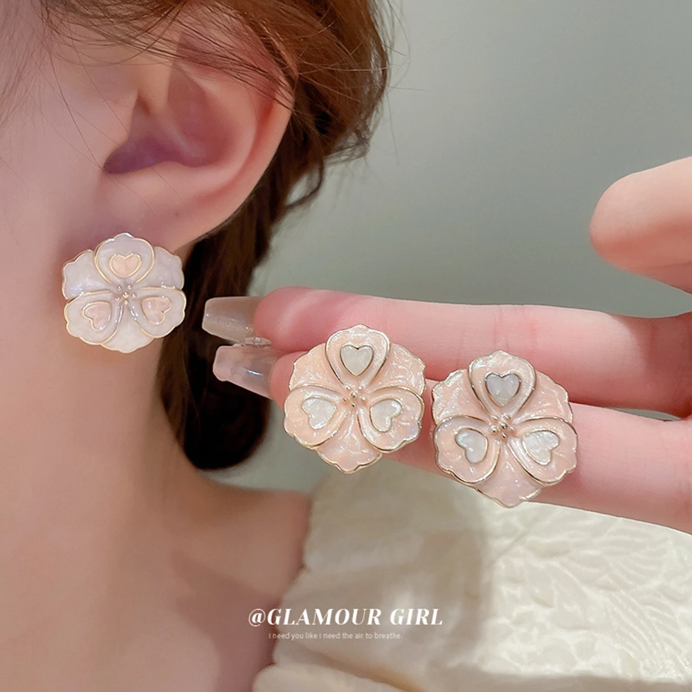 

Sweet Elegant Sliver Needle Drip Glaze Flower Stud Earrings for Women Fashion Chic Daily Earrings Y2K Kpop Luxury Jewelry Gift