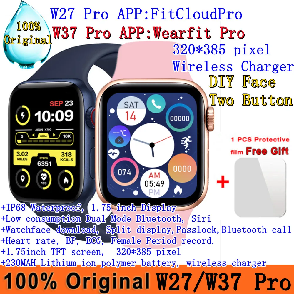 

Original iwo W27 Pro Smart Watch Two Button 44mm Series 7 Wireless Charger Bluetooth Call IP68 Password NFC Smartwatch