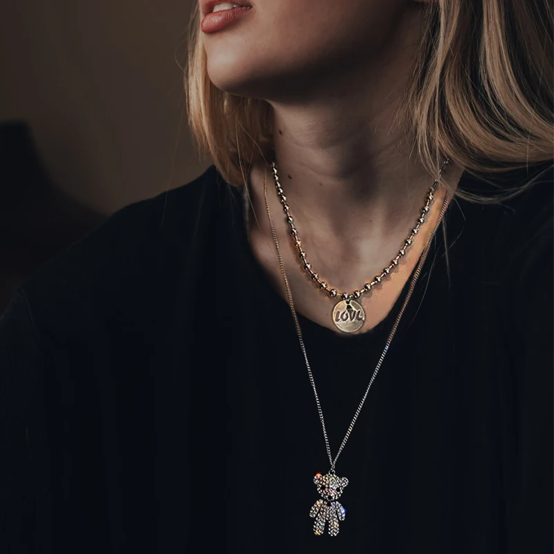 

New Trendy Exquisite Little Bear Shiny AAA Zircon Pendant Necklace for Women Designer Luxury Creativity Jewelry Gift