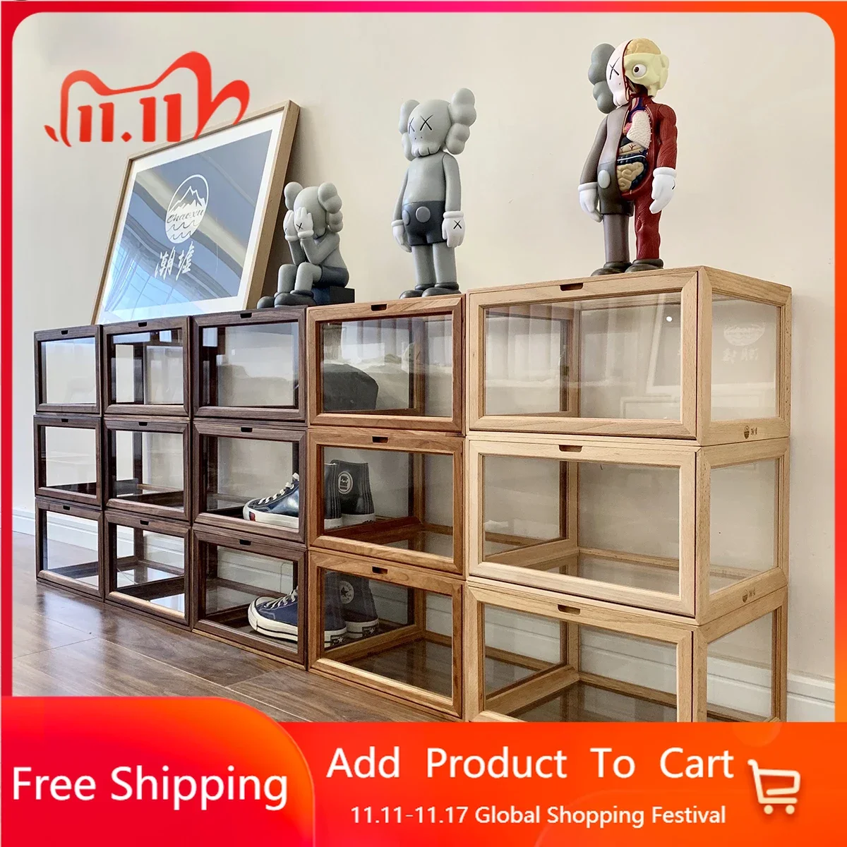 

Transparent Big Pretty Storage Box Wood Holder Storage Shoe Organizer Cabinets Shelf Rack Closet Rangement Chaussure Home HX50ST