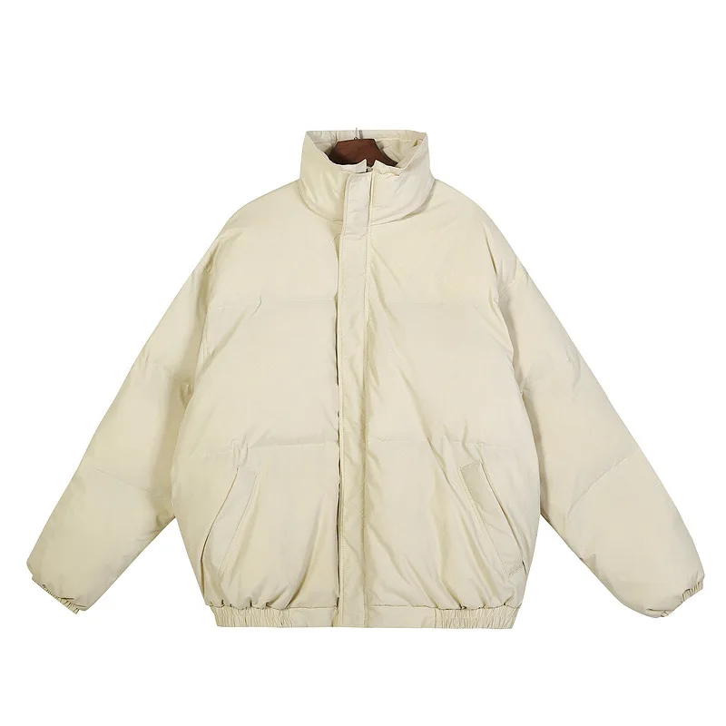 High Street Winter New Thickened Warm Cotton Clothes Solid Color Loose Stand Collar Zip Couples Korean Simple Style Simple Coat