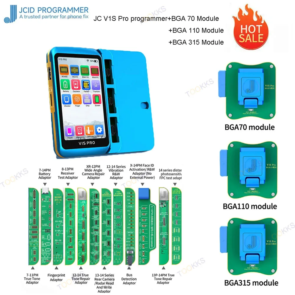 

JC V1S Pro BGA70/11315 Nand Programmer HDD SN Data Read Write Repair for IPhone 14 Series IPhone 6-14 NAND Flash Programmer