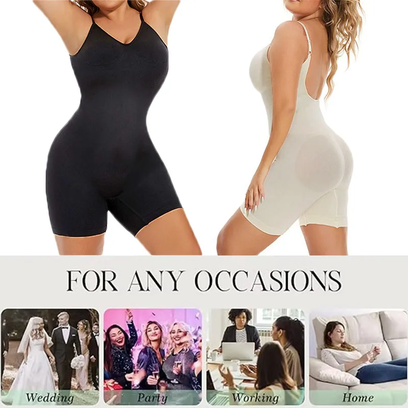 Dimmkof Ребристая талия Cincher Tummy Control Thigh Тонкое корректирующее белье Боди с открытой