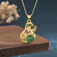 vintage design gold coin necklace china style blessing bag inlaid green jade white zircon necklaces for men and women 1623mm