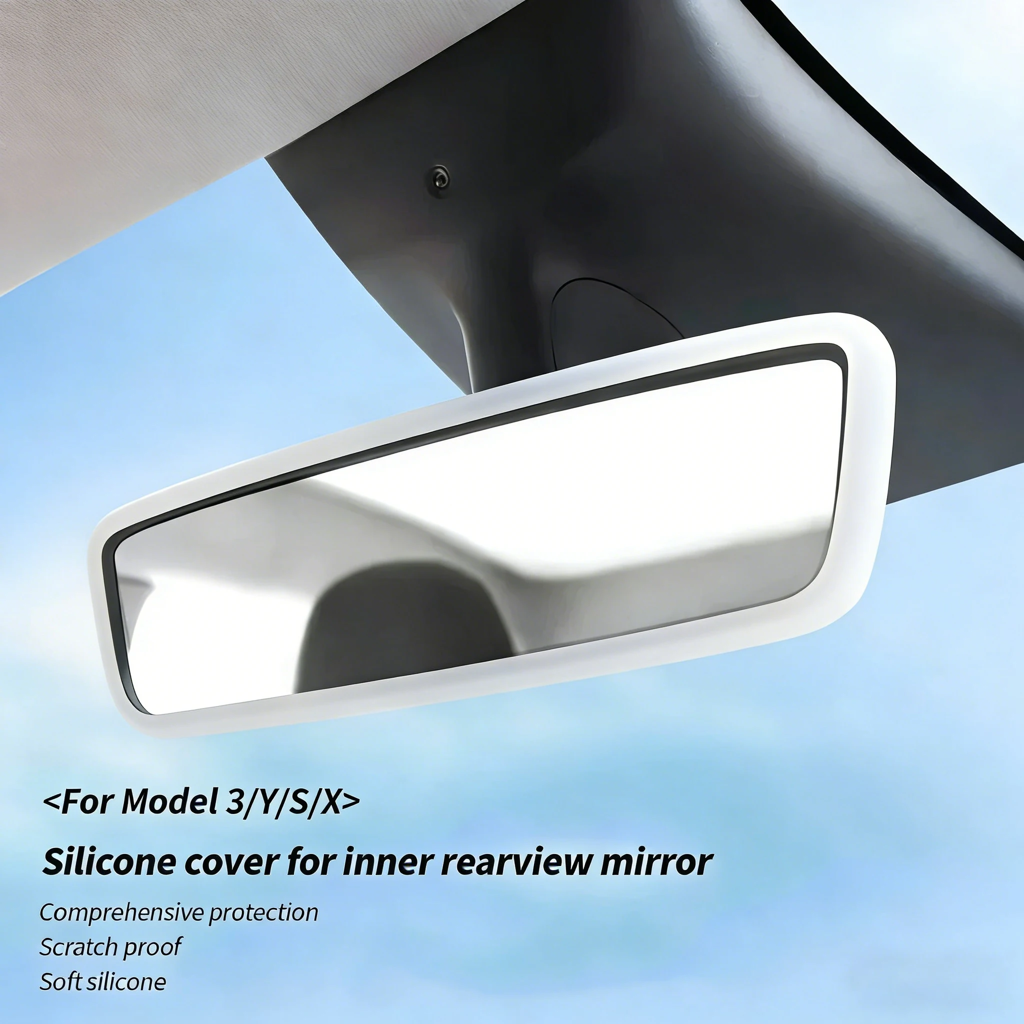 Фото Накладка на зеркало заднего вида для Tesla Model 3/Y/S/X, силиконовая защитная рамка, декоративные аксессуары для зеркала заднего вида. №1