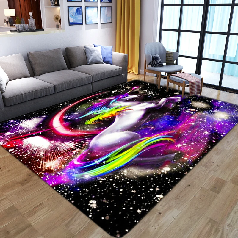 

3D ковер Dreamlike с единорогом для гостиной, большой фланелевый мягкий детский ковер для игровой зоны, декор для спальни для девочек, детский игровой напольный коврик, напольный коврик