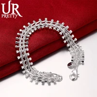 urpretty 925 sterling silver double row bead chain bracelet for man women charm wedding engagement party jewelry