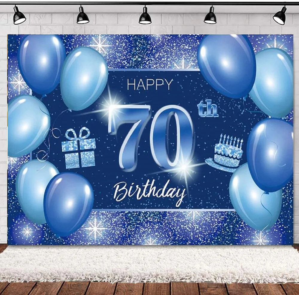 

Фон для фотосъемки 70 День рождения баннер синие точки блестящие украшения для вечеринки воздушный шар торт Фотофон
