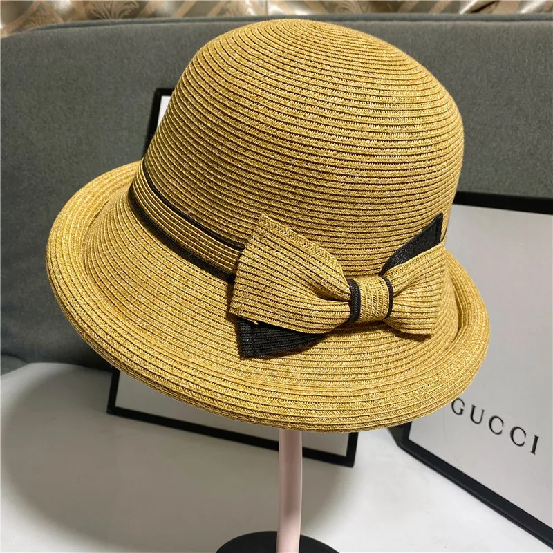 

Summer Japan fine paper braid edge topi female dome fisherman hat basin straw hat gracefully bow is prevented bask in caps fashi
