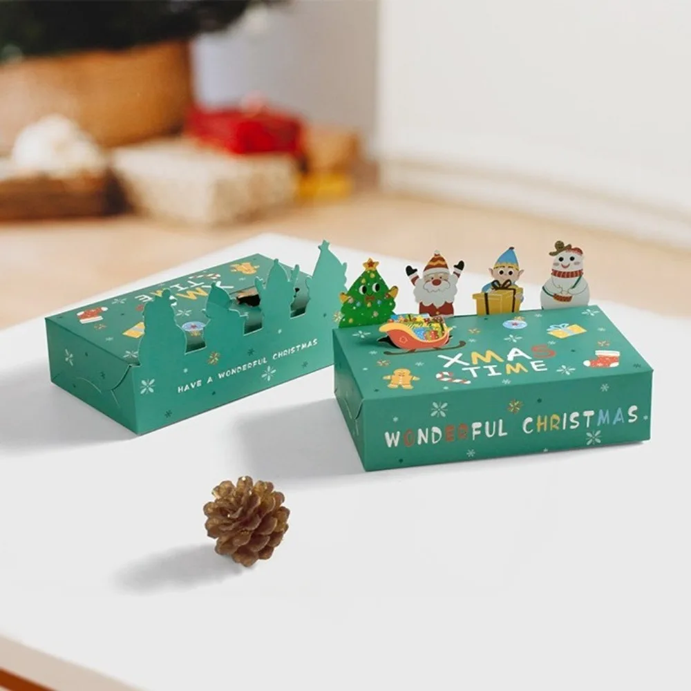 10 шт. коробки из крафт-бумаги с Рождеством 3D складной футляр для конфет ручной