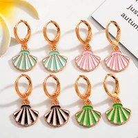2pairs retro drop oil scalloped green shell earrings pendant simple colorful elegant earrings women girls fashion jewelry sets