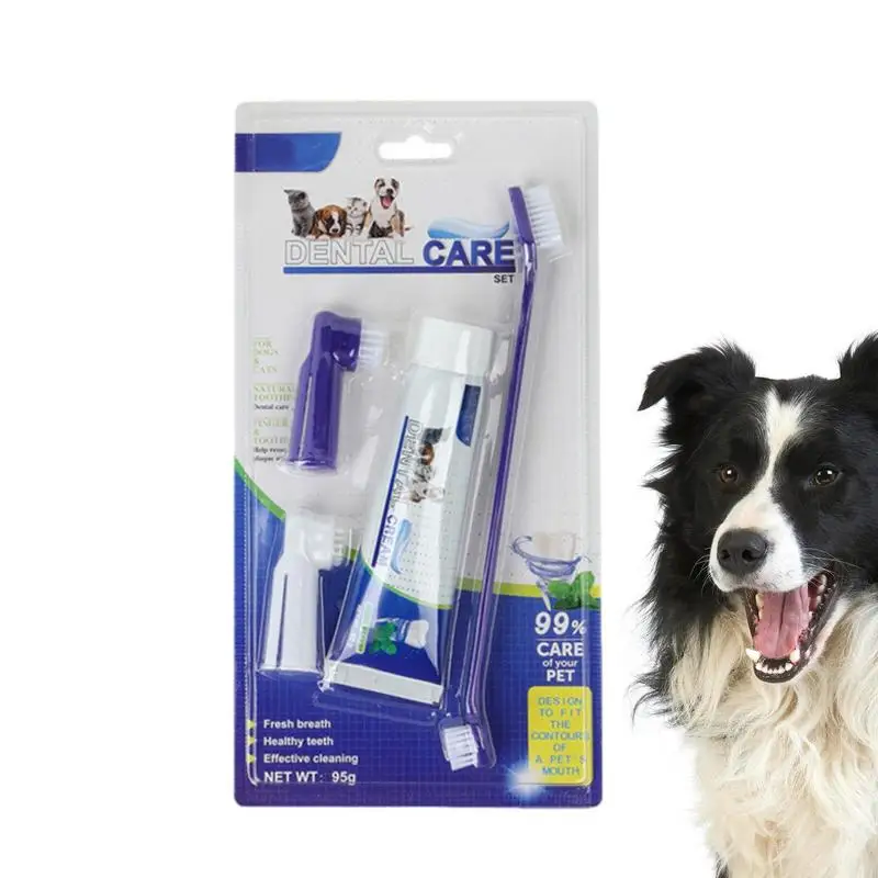 

Cat Toothbrush Toothpaste Set For Puppy Kitten Teeth Stain Control Fresh Breath Teeth Care For Home Pet Store Pet Hospital Pet
