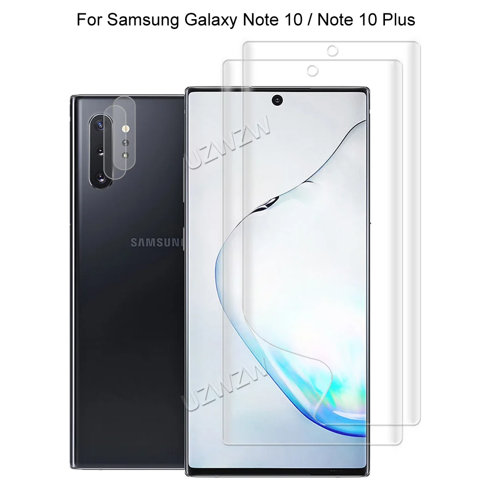 

4 в 1 для Samsung Galaxy Note 10 Plus / Note 10 5G / 4G защита для экрана мягкая Гидрогелевая пленка 3D полное покрытие и пленка для объектива камеры