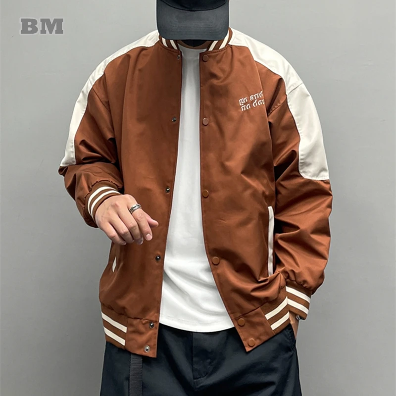 

American Streetwear Fashion Patchwork Print Baseball Jacket Men Clothing Japanese Trendy Loose Casual Coat Harajuku Tops Male