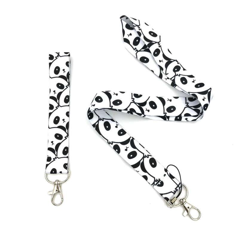 

1set Panda Wristlet Neck keychain necklace webbings ribbons Anime Cartoon Neck Strap Lanyard ID badge holder Keychain Lanyards