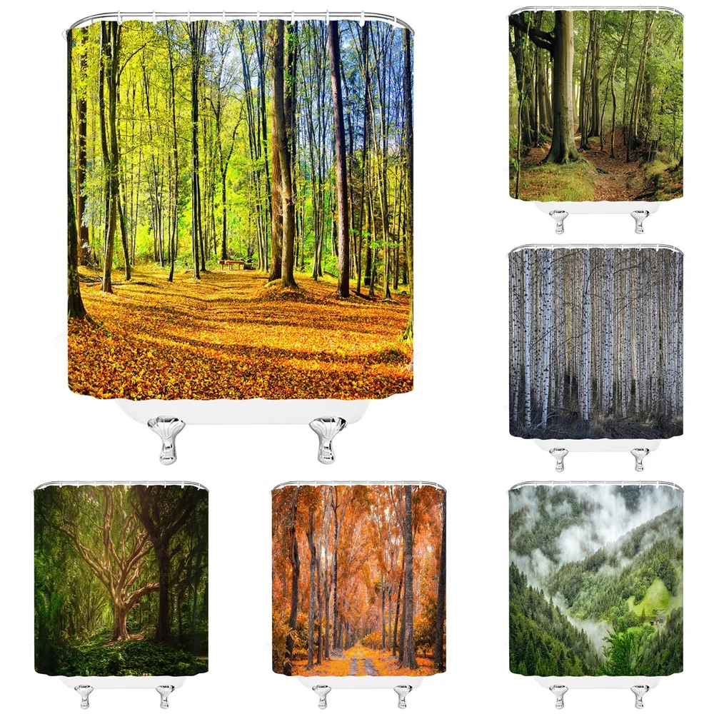 

Landscape Shower Curtains 3D Print Forest Natural Scenery Bath Curtain Polyester Washable Fabric Home Decor Screen Cortina Baño